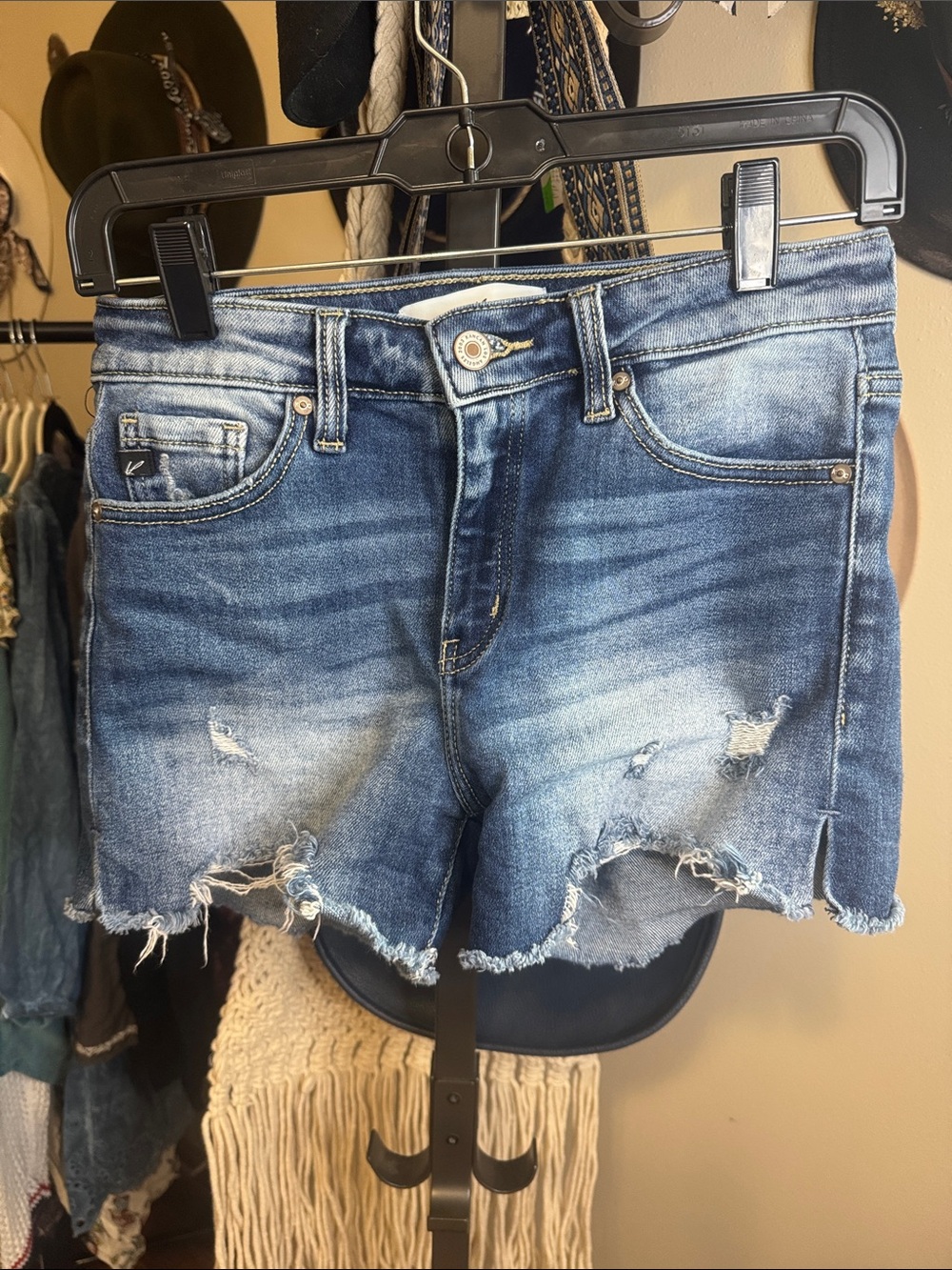 KanCan Distressed Medium Blue Denim Shorts